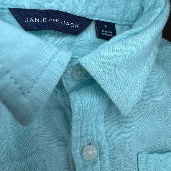Janie and Jack mint green cotton button down shirt sz 4 k140 - Picture 3 of 4